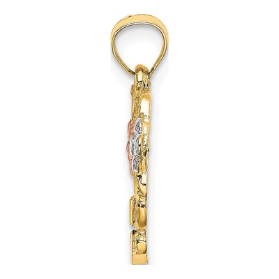 14K Two-Tone Gold Flower Heart Pendant – view 3