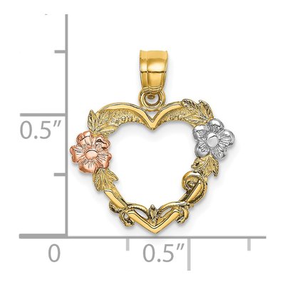 14K Two-Tone Gold Flower Heart Pendant – view 4