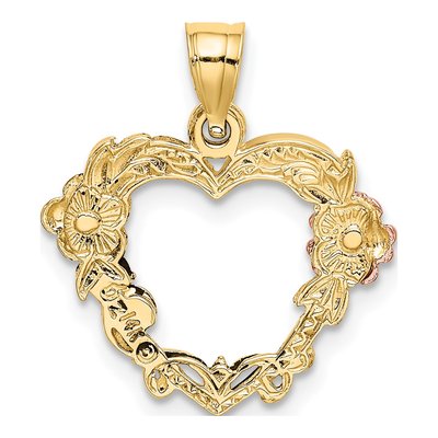 14K Two-Tone Gold Flower Heart Pendant – view 5