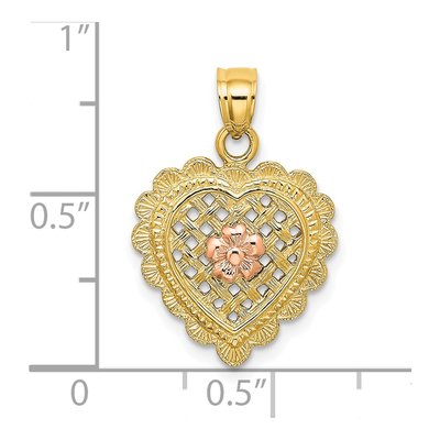 14K Two-Tone Gold Flower Heart Basket Charm – view 4