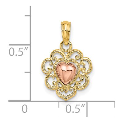 14K Two-Tone Gold Textured Heart Pendant – view 4