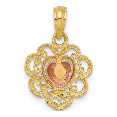 14K Two-Tone Gold Textured Heart Pendant – view 5