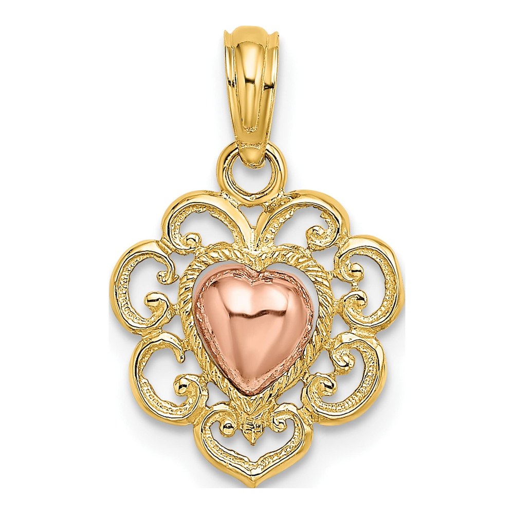 14K Two-Tone Gold Textured Heart Pendant