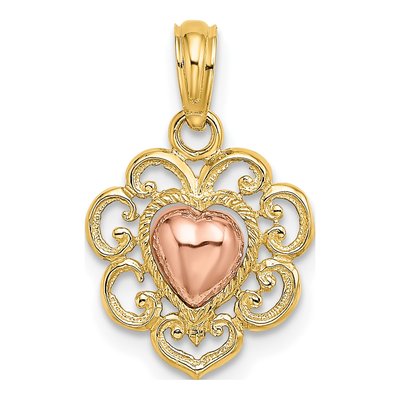 14K Two-Tone Gold Textured Heart Pendant