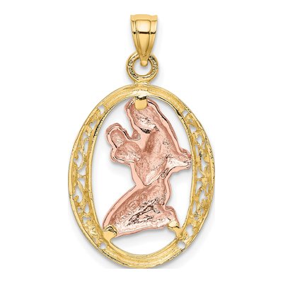 14K Two-Tone Gold Mother Baby Oval Frame Charm – view 5