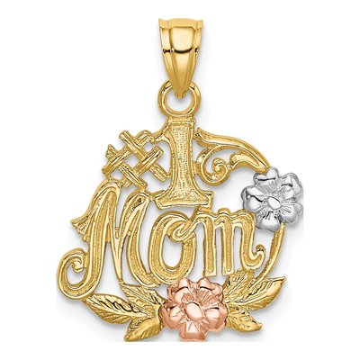 14K Two-Tone Gold MOM Flower Number 1 Pendant