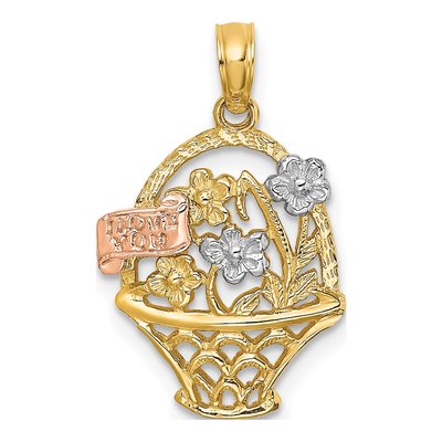 14K Two-Tone Gold Flower Basket I LOVE YOU Charm