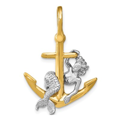 14K Two-Tone Gold 3-D Anchor Mermaid Charm