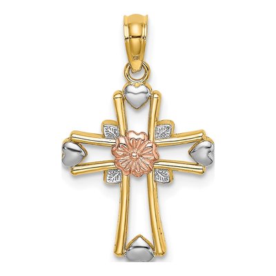 14K Two-Tone Gold Cross Charm
