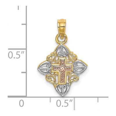 14K Two-Tone Gold Cross Inside Frame Pendant – view 3