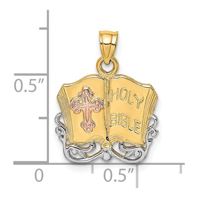14K Two-Tone Gold Open Holy Bible Cross Charm – view 4