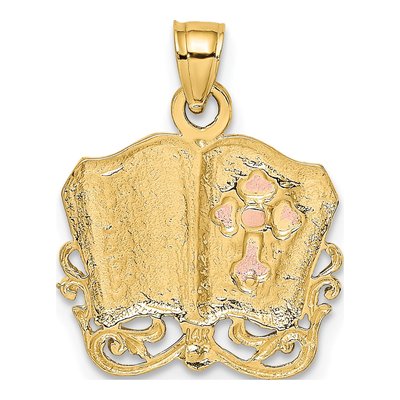 14K Two-Tone Gold Open Holy Bible Cross Charm – view 5