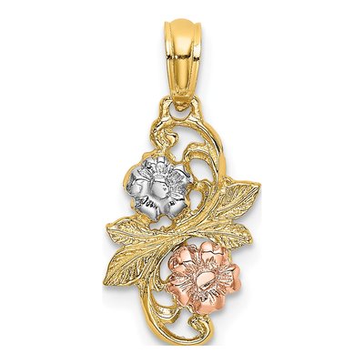14K Two-Tone Gold Flowers Pendant