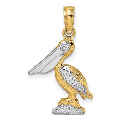 14K Yellow Gold 3D Pelican Pendant