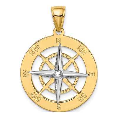 14K Two-Tone Gold Nautical Compass Charm
