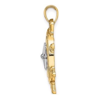 14K Two-Tone Gold Ships Wheel Compass Pendant – view 3