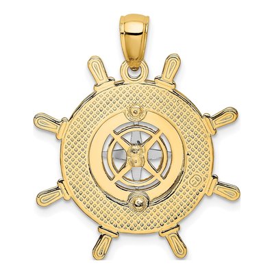 14K Two-Tone Gold Ships Wheel Compass Pendant – view 5