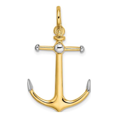 14K Yellow Gold 3-D Anchor Long Bar Shackle Bail Charm