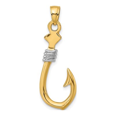 14K Yellow Gold 3D Fish Hook Pendant – view 5