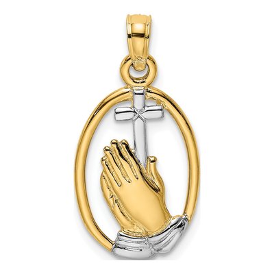 14K Yellow Gold Praying Hands Cross Charm