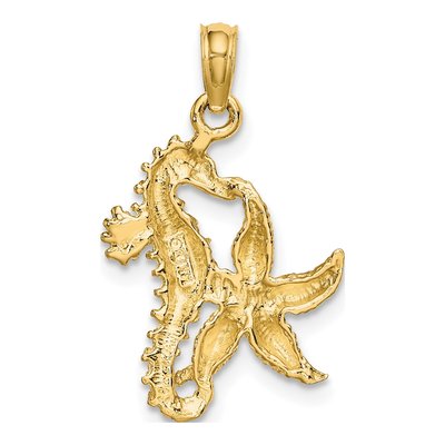 14K Yellow Gold Starfish Seahorse Pendant – view 5