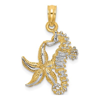 14K Yellow Gold Starfish Seahorse Pendant