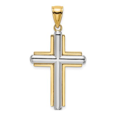14K Two-Tone Gold Beveled Cross Pendant