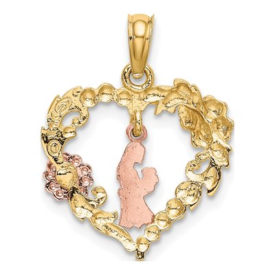 14K Two-Tone Gold Mother Baby Heart Pendant – view 5