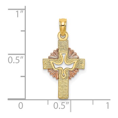 14K Two-Tone Gold Dove on Cross Pendant – view 4