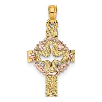 14K Two-Tone Gold Dove on Cross Pendant – view 5