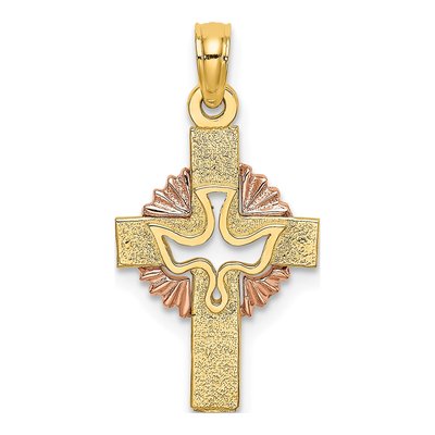 14K Two-Tone Gold Dove on Cross Pendant