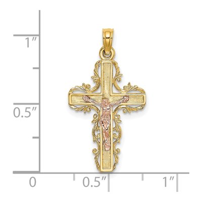 14K Two-Tone Gold Lace Trim Crucifix Charm – view 4
