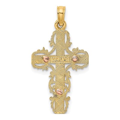 14K Two-Tone Gold Lace Trim Crucifix Charm – view 5