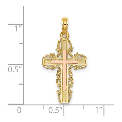 14K Two-Tone Gold Lace Trim Cross Pendant – view 4