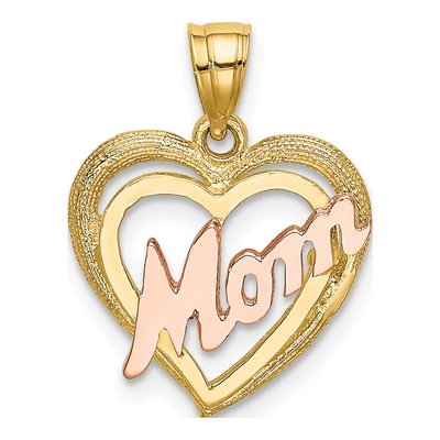 14K Two-Tone Gold MOM Heart Pendant