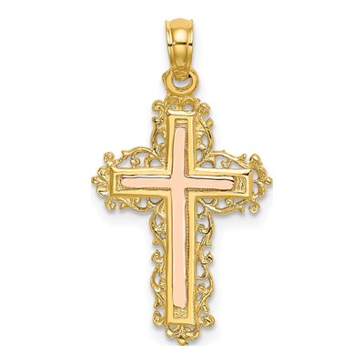 14K Two-Tone Gold Cross Charm
