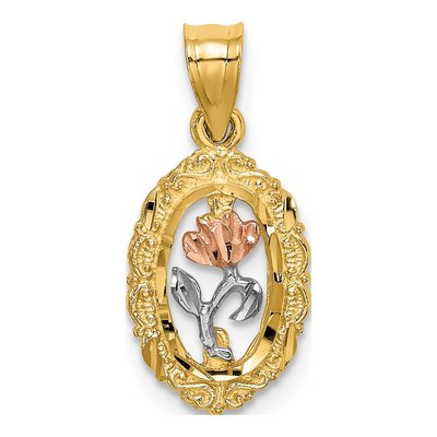 14K Two-Tone Gold Oval Frame Pendant