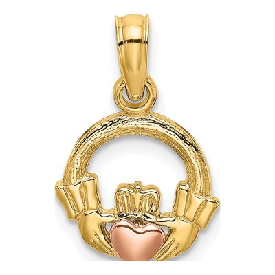 14K Two-Tone Gold Claddagh Heart Pendant