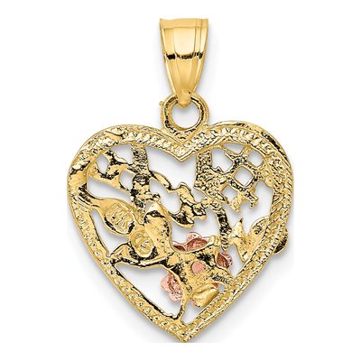 14K Two-Tone Gold Wife Heart Flower Number 1 Charm – view 5