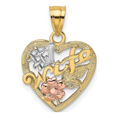 14K Two-Tone Gold Wife Heart Flower Number 1 Charm