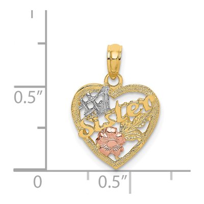 14K Two-Tone Gold Sister Heart Flowers Number 1 Charm – view 4