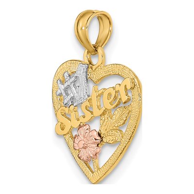 14K Two-Tone Gold Sister Heart Flowers Number 1 Charm – view 6