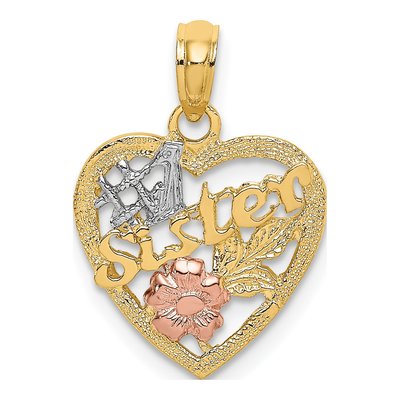 14K Two-Tone Gold Sister Heart Flowers Number 1 Charm