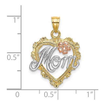 14K Two-Tone Gold MOM Heart Flower Pendant – view 4