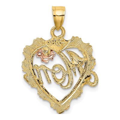 14K Two-Tone Gold MOM Heart Flower Pendant – view 5