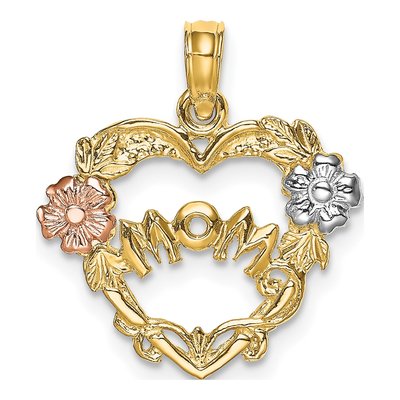 14K Two-Tone Gold MOM Heart Charm