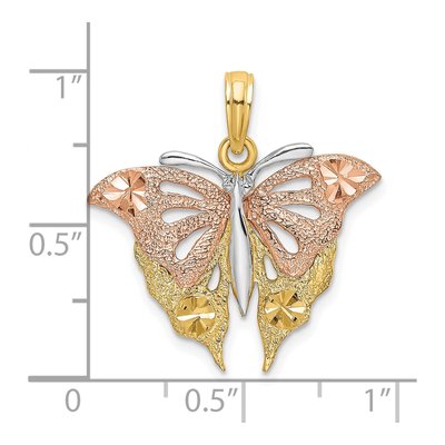14K Two-Tone Gold Diamond-Cut Butterfly Pendant – view 4