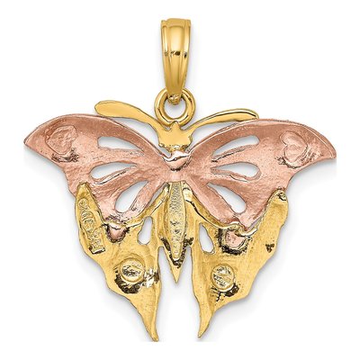 14K Two-Tone Gold Diamond-Cut Butterfly Pendant – view 5