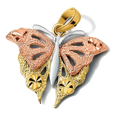 14K Two-Tone Gold Diamond-Cut Butterfly Pendant – view 6