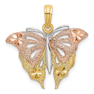 14K Two-Tone Gold Diamond-Cut Butterfly Pendant
